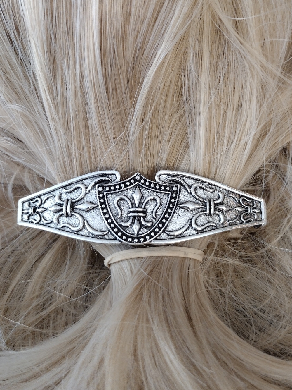 Silver Fleur-de-Lis Shield Hair Barrette - Women Accessories